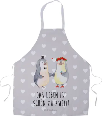 Produktbild von Mr. & Mrs. Panda Schürze Pinguin Heirat - Grau Pastell - Geschenk, Frau, Pärchen, Kochschürze, Küchenzubehör, Verliebt, Freundin, Arbeitsschürze, Paar, Mann, Grillschürze