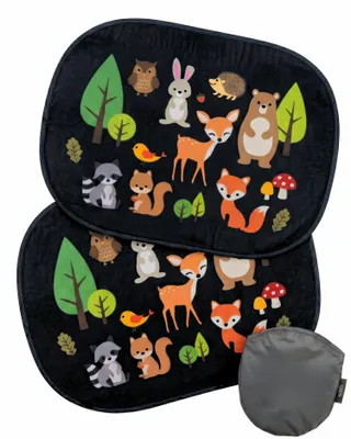 Produktbild von 2X HECKBO Auto Sonnenblenden Kinder Dschungel Motiv mit 8 Saugnäpfen, 44 x 36 cm, UV-Schutz, faltbar inkl. Tragetasche für Baby & Kind