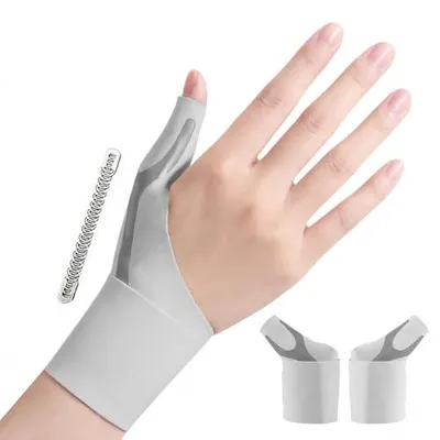 Produktbild von Daumenbandage, rechts/links, 1 Paar, Daumenschiene, Osteoarthritis, Grau | Elastische Daumen- und Handgelenkschiene, Kompressionsbandage, zur Linderung von Schmerzen bei Arthrose, Sportschutz