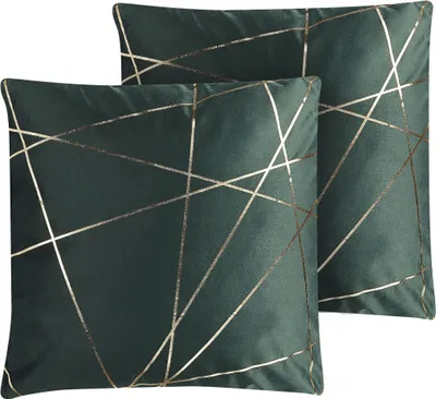 Zdjęcie produktu dla BELIANI Zestaw 2 poduszek zielony welur 45 x 45 cm złoty wzór geometryczny zdejmowana poszewka ozdobna poducha na sofę łóżko glamour