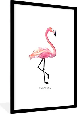 Produktbild von MuchoWow® MuchoWow® Gerahmtes Poster Zeichnung - Flamingo - Rosa 60x90 cm - Poster mit zchwarzem Bilderrahmen - Dekoration - Wandposter Wohnzimmer - Hochwertig