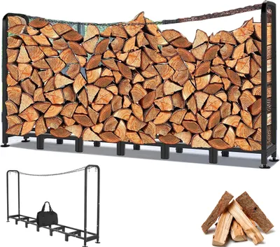 Produktbild von Kaminholzregal Brennholzregal Aussen, 235x31.5x116cm Metall Brennholzständer, Feuerholzregal Kaminholzunterstand bis 1000kg, Länge einstellbar, inkl. Tasche, schwarz