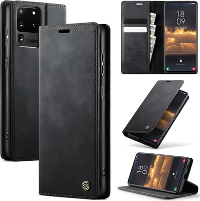 Image de Etui en cuir pour Samsung Galaxy S20 Ultra, protection RFID, fermeture magnétique, fentes pour cartes et fonction stand Noir