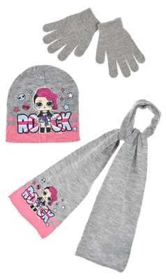 Produktbild von L.O.L. Surprise! Kinder Winter-Set 3-tlg. Mütze, Schal und Handschuhe , Farbe:Grau, Größe:52