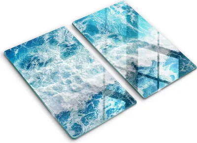 Produktbild von Abdeckung Glas - Küchenabdeckung - 2x30x52 cm - Abdeckplatte -Meerwasserwellen