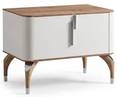 Immagine prodotto di Moderni comodini bianchi, set da 2, in legno e metallo, ideali per la camera da letto