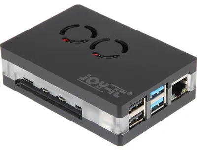 Zdjęcie produktu dla Designerska obudowa z podwójnym wentylatorem dla Raspberry Pi 4, czarna