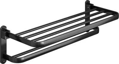 Produktbild von Klappbarer Handtuchhalter ohne Bohren, 2-stufig, Aluminium, rostfrei, matt-schwarz, 58 cm, platzsparend