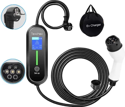 Immagine prodotto di Caricabatterie portatile Teschev per veicoli elettrici, potenza di uscita 3,5 kW, corrente di carica regolabile, nuovo 35kW 16A tipo 2, TYP2