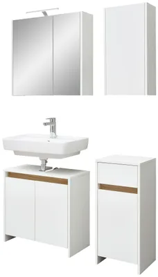 Produktbild von Badmöbel-Set, Quickset 100, Pelipal, Waschbeckenunterschrank, LED-Spiegelschrank, Hängeschrank, Unterschrank, Weiß