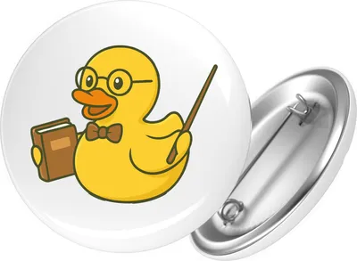 Produktbild von Huuraa Button Quietscheente Lehrer Comic Gummiente 25mm rund mit Sicherheitsnadel Ansteckbutton Geschenkidee