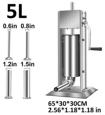 Produktbild von Manuelle Wurstfüllmaschine - Vertikaler Wurstfüller 5 l - Edelstahl - 4 Fülltrichter - Für Haushalt und Gewerbe