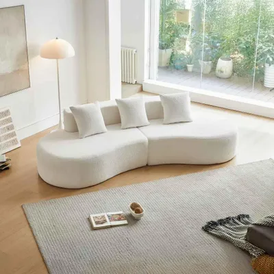 Produktbild von AIORBER Modernes gebogenes Ecksofa 3-Sitzer, Samt Sofa bequem mit modularem Design, Couch für Wohnzimmer und Apartment, Weiß