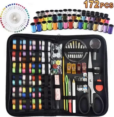 Image de Grand kit de couture, 172 pièces, noir - Idéal pour les voyageurs, les adultes, les enfants, les débutants, les urgences, le bricolage et les tâches ménagères.