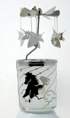 Produktbild von Glaskarusell Einhorn Windlicht Votievglas Pferd Teelichthalter Glas Karussell