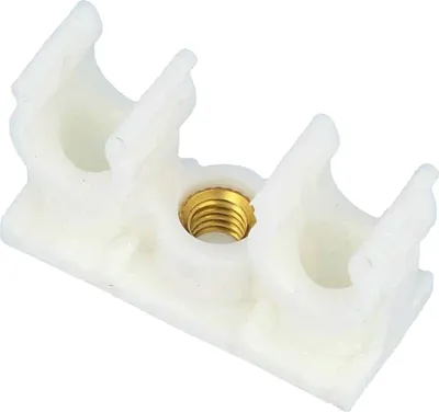 Produktbild von tecuro Doppel-Rohrclip mit Gewindeb. M6, für Rohr Ø 10mm, Kunststoff weiß (10 Stück)
