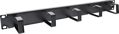 Produktbild von InLine 19" Kabelführungspanel, 5 kleine Bügel, RAL9005, schwarz, Kabelmanagementtafel, Metall, Schwarz, 419 g