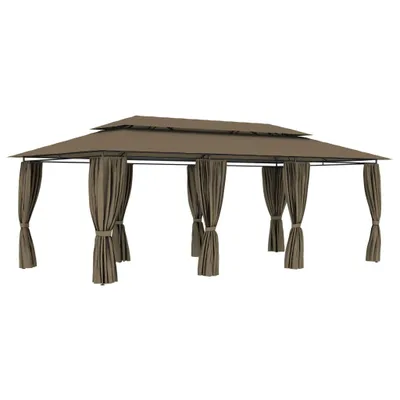 Image de Pavillon avec rideaux 600x298x270 cm taupe 180 g/m