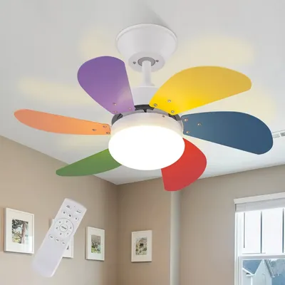 Obrázek produktu pro ZMH Stropní ventilátor s osvětlením a dálkovým ovládáním Tichý - stropní lampa Obývací pokoj 6 lopatek Ø75 cm Ventilátor Časování Stropní světlo s