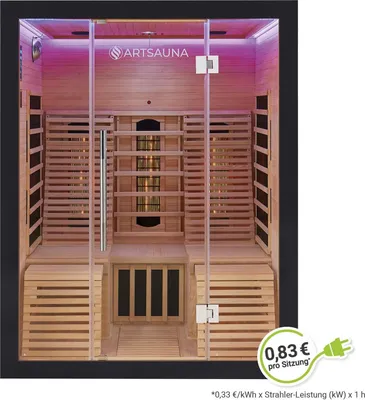 Produktbild von Artsauna Infrarotkabine Helsinki 150 Dual Technologie, LED - Infrarotsauna 150x150 cm - 1 Bank, 2 Liegen für 3 Personen - Wärmekabine Schwarz Black