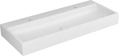 Produktbild von VIGOUR White Doppel-Aufsatzwaschtisch 120 cm x 48 cm mit 2 Hahnlöchern Doppelwaschtisch mit Permanentablaufventil, weiß