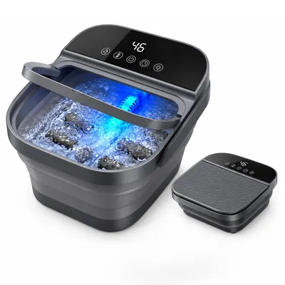 Produktbild von Fußmassagegerät mit Wärme & Sprudel, faltbare Fußbadewanne elektrisch, Fernbedienung, Timer, Touchdisplay, Rollen, für Zuhause