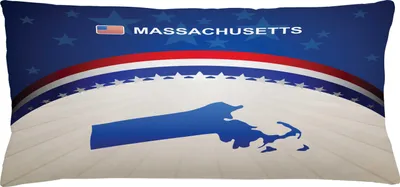 Obrázok produktu pre ABAKUHAUS Massachusetts obliečka na vankúš, mapa Silhouette s hviezdami a pruhmi, vlastenecké aranžmán, 90 x 40 cm, modrá, vermilionová a biela