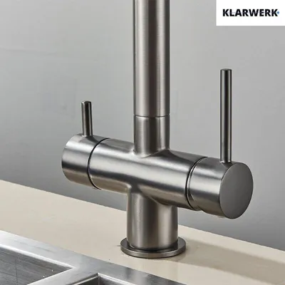 Produktbild von KLARWERK® Lana | Flex 3-Wege Armatur Grau Schwarz matt | Trinkwasser Wasserhahn Küche | Osmose Sprudel Mischbatterie U-Auslauf 3 Anschlüsse