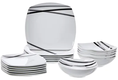 Imagen del producto de Juego de vajilla Amazon Basics, 18 piezas, diseño moderno, para 6 personas