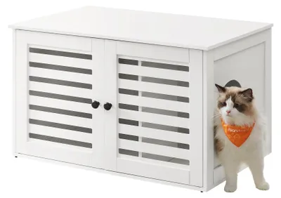Produktbild von Feandrea Katzenklo-Schrank, Katzenhaus, 2 Lamellentüren, 80 x 53 x 50 cm – wolkenweiß