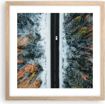 Produktbild von Gerahmtes Poster - Rahmen in heller Eiche - Wald Weg Schnee - 40x40 cm - Wand Bild - Wanddeko - Wandbilder - Kunstposter - Wandposter - Bilderrahmen - Bilder - Kunstdruck - P2NAC40x40-4654