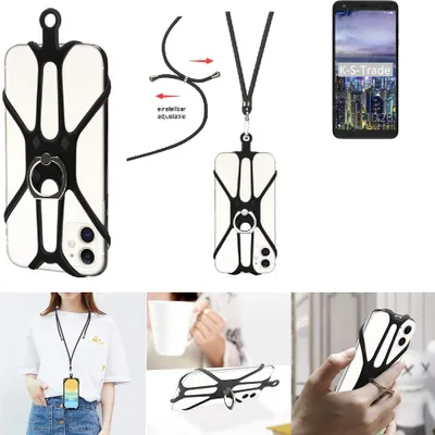 Produktbild von K-S-Trade 3in1 Handykette Handyband Handykordel Halsband Smartphone-Ring Handy-Ring kompatibel mit Sharp B10 Fingerhalterung Handyring Tischständer