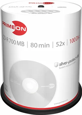 Immagine prodotto di Primeon 2761103 Blank CD-R 80 700 MB 100 pc(s) Spindle Silver matte surface