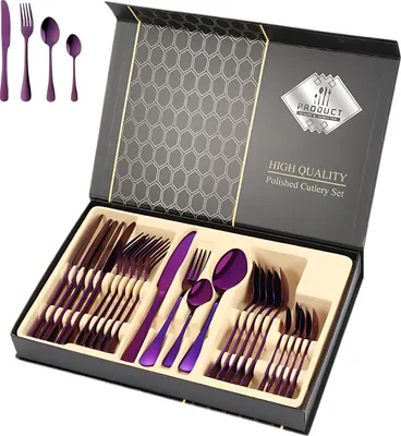 Produktbild von Elegantes Lila Besteckset – 24 Teile Für 6 Personen, Edelstahl