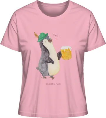 Produktbild von Mr. & Mrs. Panda Damen T-Shirt Pinguin Bier Größe M - Baumwolle Pink - Geschenk, Feierabend, Pinguine, Kurzarm, Oberteil, shirt, Basic, , Beschwippst