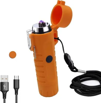Obrázek produktu pro Vodotěsný, lehký, přenosný zapalovač na baterie – bezplamenný a odolný proti větru – pro outdoorová dobrodružství, kempování, turistiku – oranžový