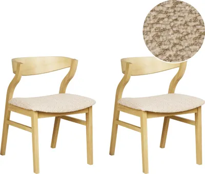 Produktbild von BELIANI Esszimmerstuhl 2er Set Hellbeige Bouclé-Stoffbezug Helle Holzbeine Hohe Rückenlehne Retro Klassisches Design für Wohnzimmer Esstisch