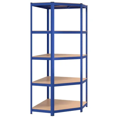 Produktbild von vidaXL Eckregal mit 5 Böden Blau Stahl & Holzwerkstoff