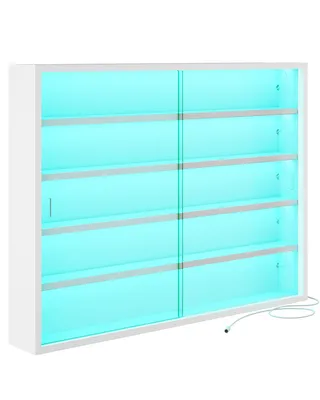 Produktbild von AODEMOKO Hängevitrine Hängevitrine, 5-stöckige Wandvitrine mit LED-Beleuchtung, Weiß
