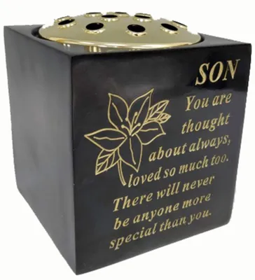 Gedenk-Rosenschale, schwarz-gold, 15x15 cm, Grabschmuck-Vase