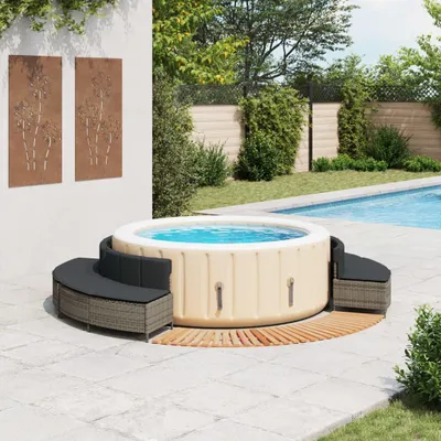 Immagine prodotto di vidaXL Bordo per vasca idromassaggio in poly rattan grigio e legno massiccio di acacia
