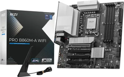 Produktbild von MSI PRO B860M-A WIFI, Intel, LGA 1851 (Socket V1), Intel Core Ultra (Series 2), LGA 1851, 256 GB, DDR5-SDRAM