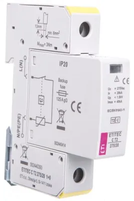 Productafbeelding van Overspanningsbeveiliging type T2 (C) ETITEC C T2 275/20 1+0 voor woongebouwen, artikelnummer 002440393