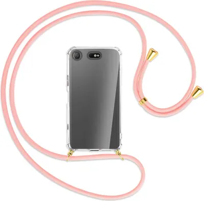 Produktbild von Handykette Backcover-Schutzhülle mit Band (Metall goldfarben) für Sony Xperia XZ1 Compact - rosa