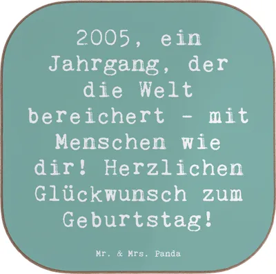 Produktbild von Mr. & Mrs. Panda Tassen Untersetzer Spruch 2005 Geburtstag - Meeresbrise - Geschenk, herzlichen Glückwunsch, Happy Birthday, gläseruntersetzer, Geburtsjahr, für Gläser