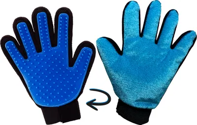 Produktbild von scarlet pet | Fellpflegehandschuh »Gentle Touch 2-in-1« doppelseitig Samt\Noppen; Samt: Entfernen loser Tierhaare\Noppen: Massagebürste, Farbe:Blau 1 Stück