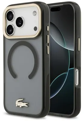 Zdjęcie produktu dla Etui Lacoste Shockproof z złotym logo MagSafe do iPhone 17 Pro, kolor czarny