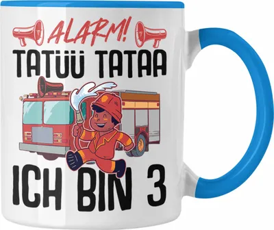 Produktbild von Trendation - 3. Geburtstag Geschenk Jungs Feuerwehr Tasse Geschenke Zubehör Lustig Kinder Geburtstag Spruch Ich Bin 3 (Blau)