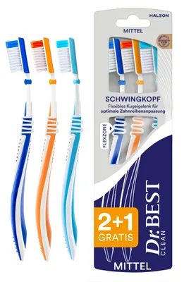 Produktbild von Dr.BEST Schwingkopf Zahnbürste, Mittel, Vorteilspack (2 + 1 Gratis)