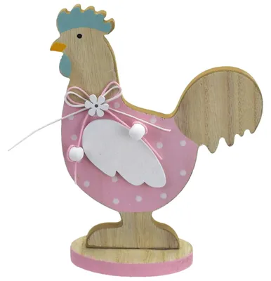 Image de Poule en bois, rose, 17 cm